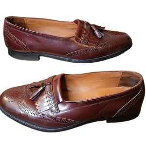 BOSTONIAN CLASSIC LOAFERS MEN'S 8.5 M BURGANDY WINGTIP TASSEL SLIP-ON #1238